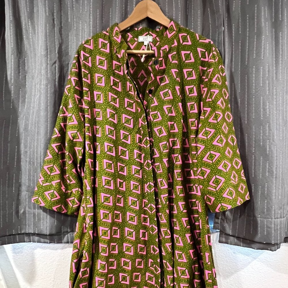 Zuri Shirt Dress in Green and Pink - 2XL